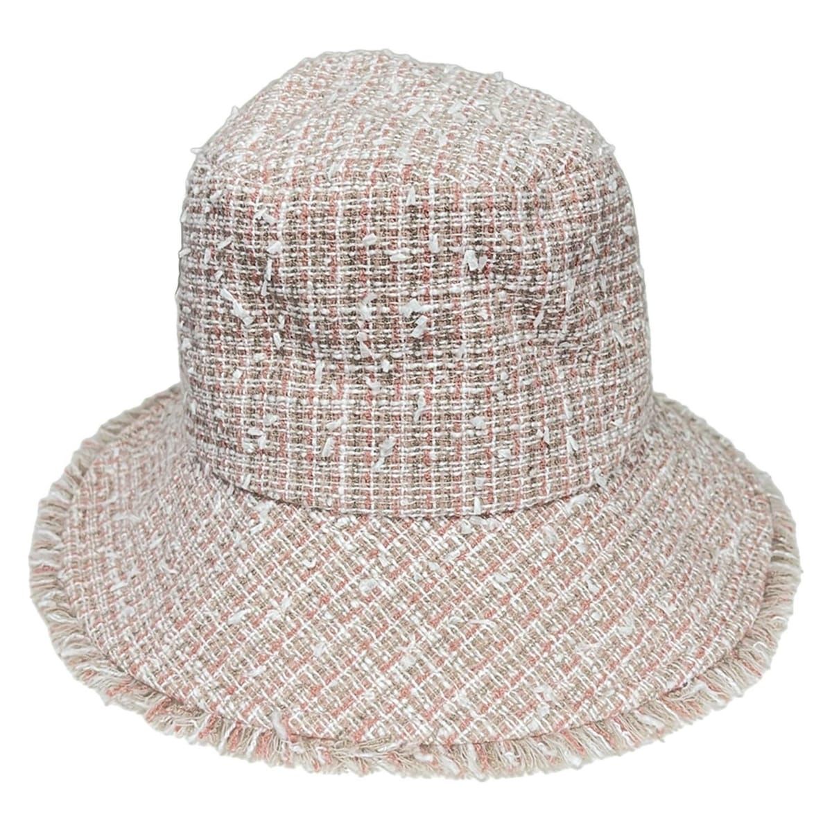 yori ヨリ ハット 57 - ピンク×白×グレーベージュ ラメ ツイード コットン ウール