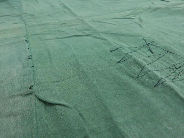 き*ょ様 古布　風呂敷布 楽布〕P34276 古い グリーン 木綿 無地 風呂敷 125cm