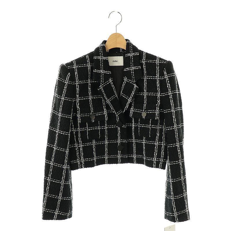 シェリエ sheller 25SS 5th check tweed jacket テーラードジャケット クロップド F ブラック |DF OS