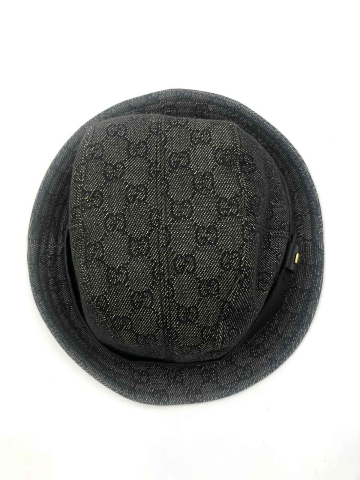 □良品□GUCCI グッチ GGキャンバスデニム×レザー バケットハット