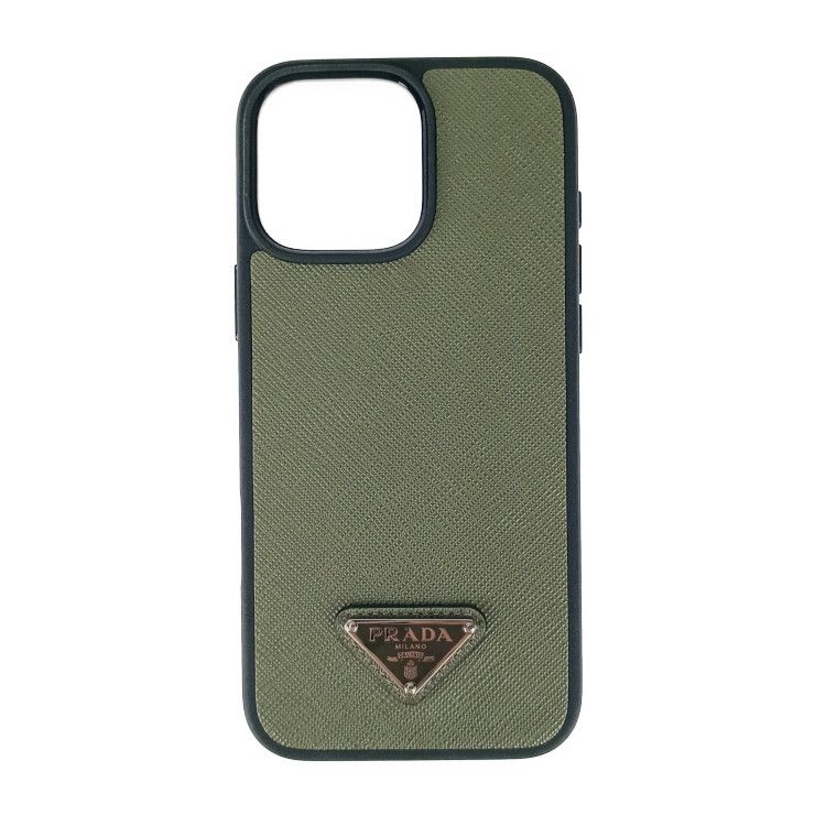 ♥展示品 PRADA プラダ スマホカバー iPhone 16Pro Max用ケース 2ZH199 グリーン サフィアーノレザー ユニセックス トライアングルロゴ