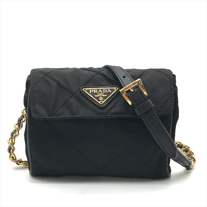 プラダ ナイロン 三角プレートロゴ チェーン ハンド バッグ ポーチ