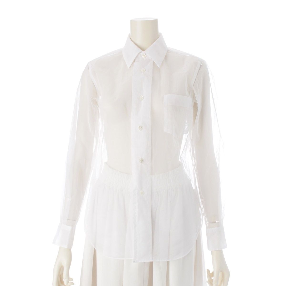 コムデギャルソン AD2025 チュール シースルー 長袖シャツ ブラウス トップス GO-B015 ホワイト XS