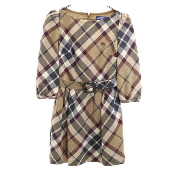 バーバリーブルーレーベル 三陽商会 チェック 7分袖 ワンピース 36  