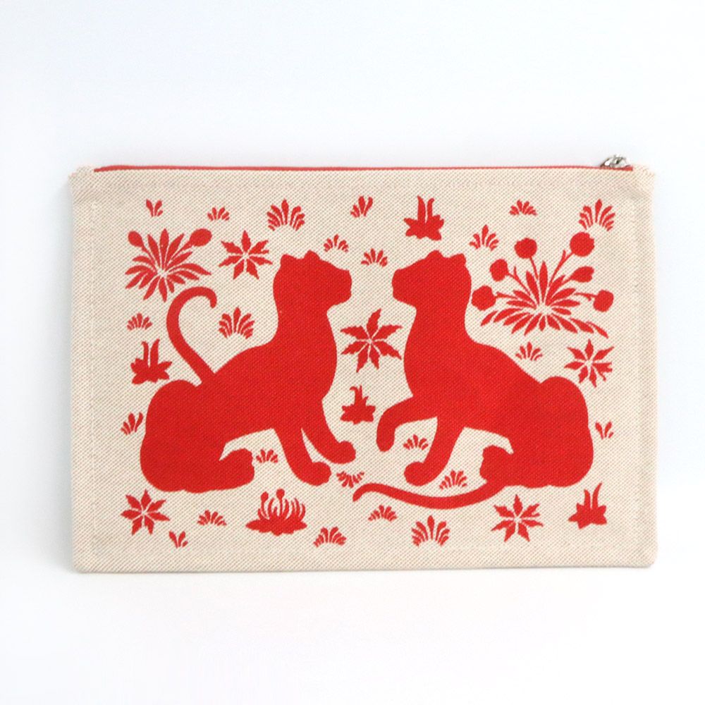 名古屋 エルメス フラットポーチ ニューヨッティング GM レオパード トワルアッシュ ベージュ レッド トラベル 小物 男女