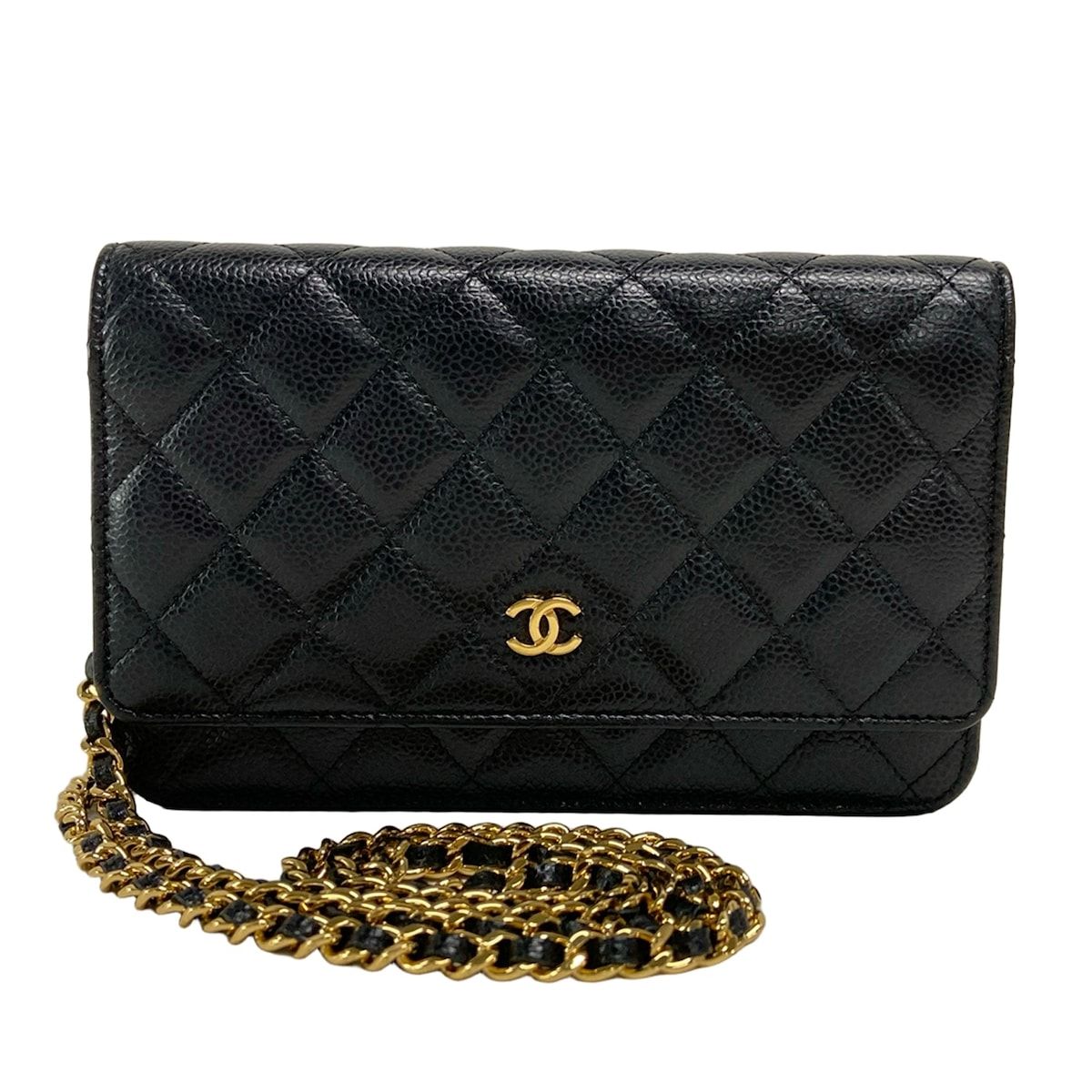 CHANEL シャネル 財布 マトラッセ AP0250 黒 チェーンウォレット|ゴールド金具