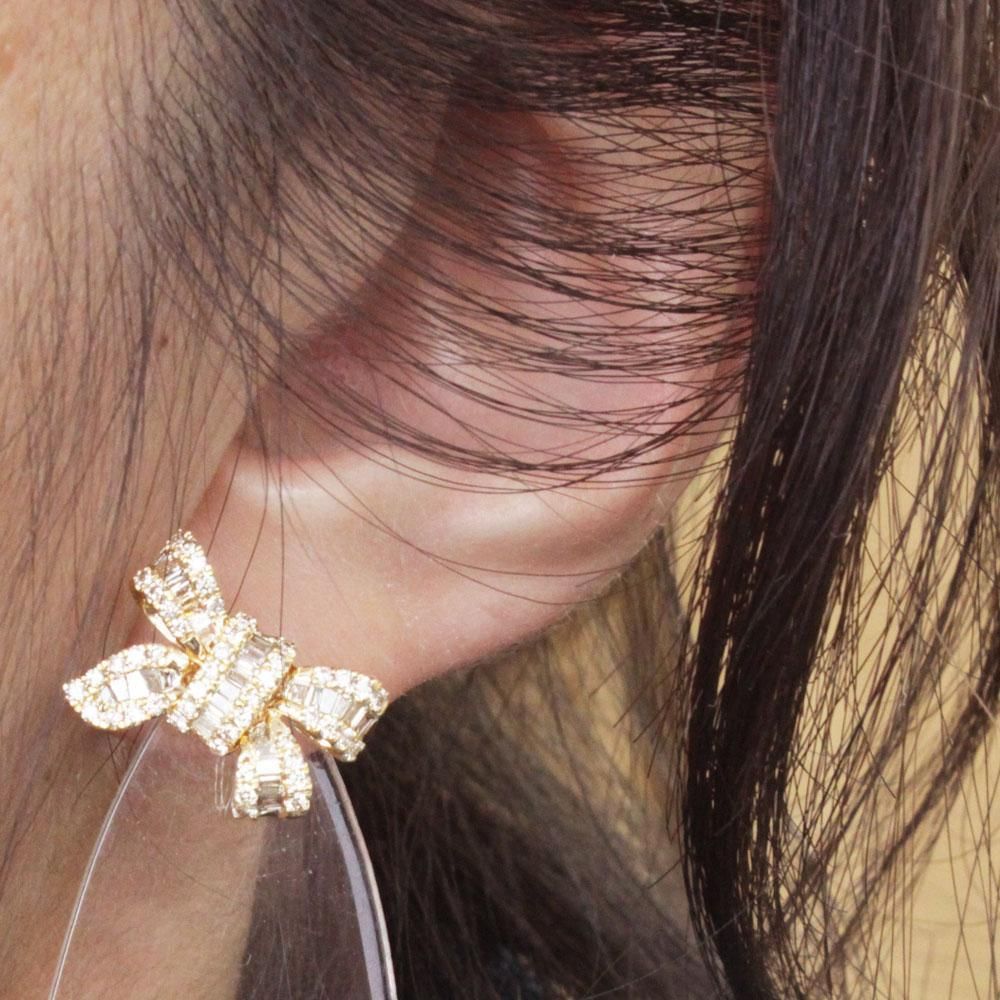 可愛い！人気のリボン 1ct ダイヤモンド K18 yg ピアス 鑑別書付 天然