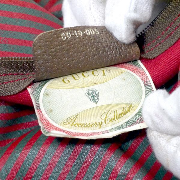 OLD Gucci Rigateライン折り畳み大型ボストン（赤ストライプ