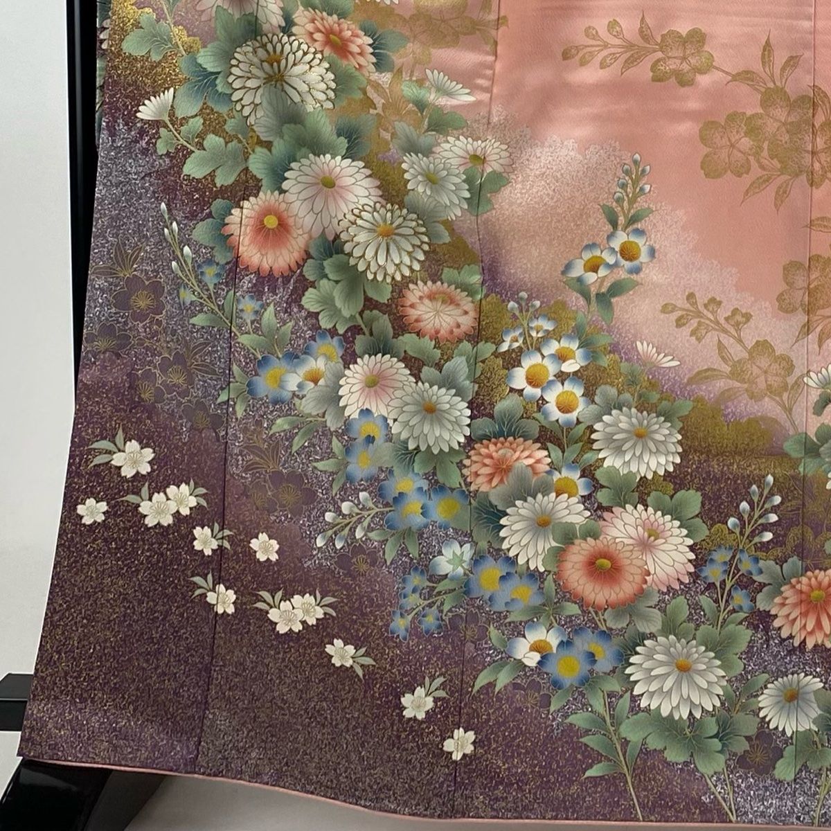 振袖 身丈164.5cm 裄丈66.5cm M 袷 菊 桜 金糸 金彩 ピンク 正絹
