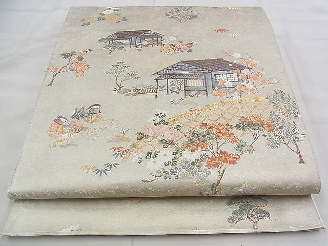 念珠袋】 ハンドメイド品 ドビー無地（ムラサキ）×綿（和柄 金彩