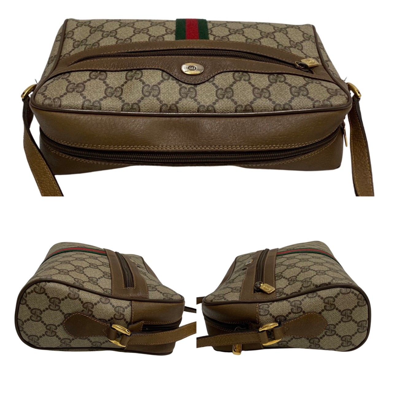 極 美品 GUCCI グッチ オールドグッチ ヴィンテージ GG ロゴ 金具 シェリーライン レザー ショルダーバッグ ポシェット ブラウン  69613 - メルカリ