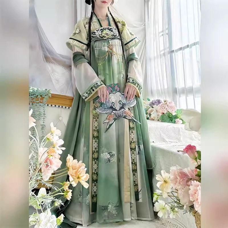 HF-95シルク生地 漢服 ドレス 中華伝統衣装 漂う中国風撮影衣装 美しい刺繍