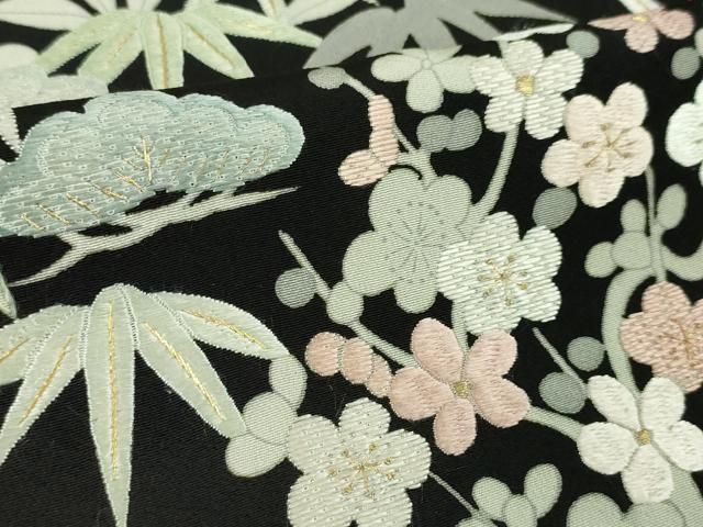平和屋本店■極上　中国三大刺繍　スワトウ刺繍　汕頭刺繍　訪問着　松竹梅　黒地　金糸　反端付き　逸品　未使用　DZAA5779kh5 平和屋本店○極上 中国三大刺繍 スワトウ刺繍 汕頭刺繍 訪問着 鴛鴦花