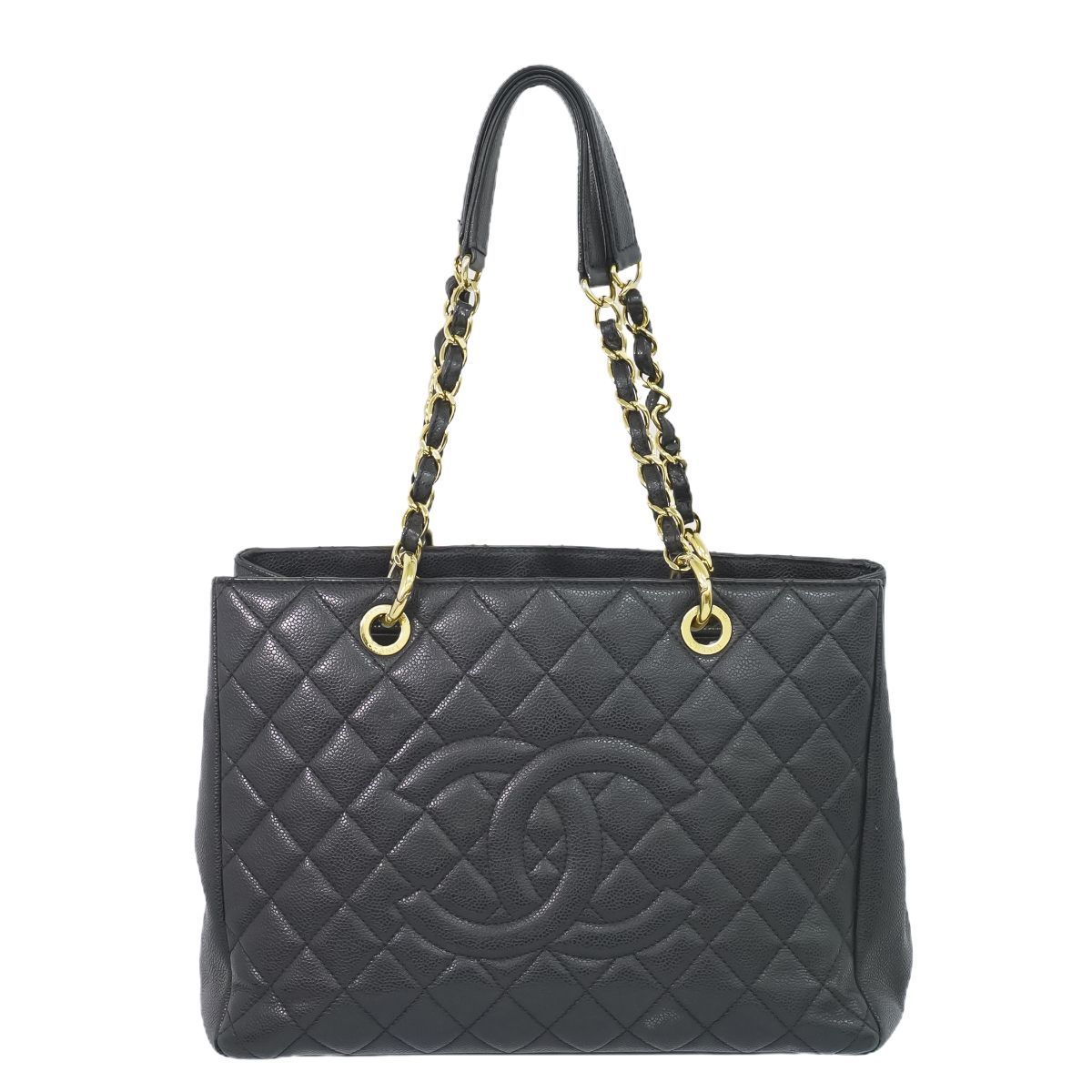 本物 シャネル CHANEL ココマーク GST チェーン トートバッグ ショルダーバッグ キャビアスキン レザー ブラック Coco Mark  バッグ 中古