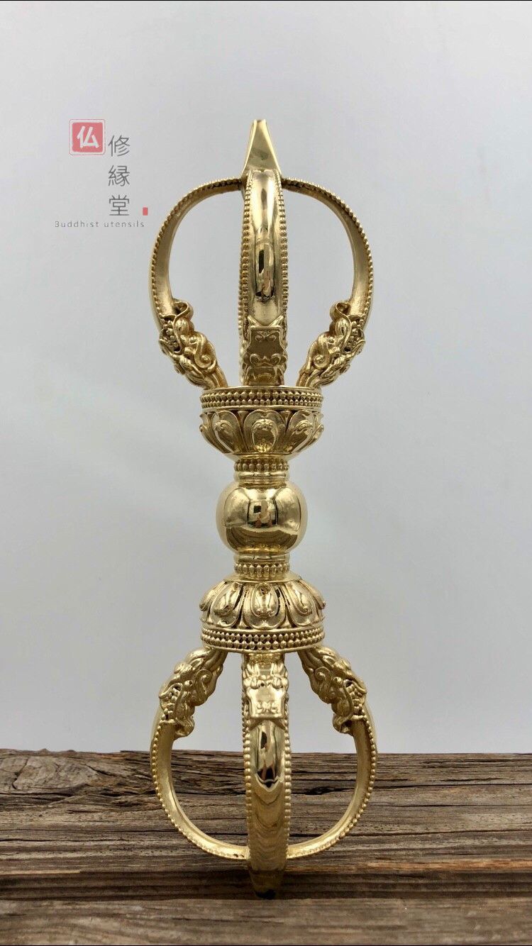 修縁堂】法器 永楽五鈷金鋼杵 真鍮製 vajra 18.5CM