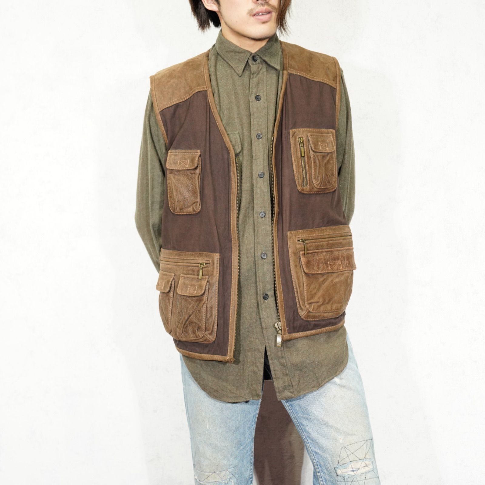 EU VINTAGE camel active LEATHER POCKET DESIGN WORK VEST/ヨーロッパ 