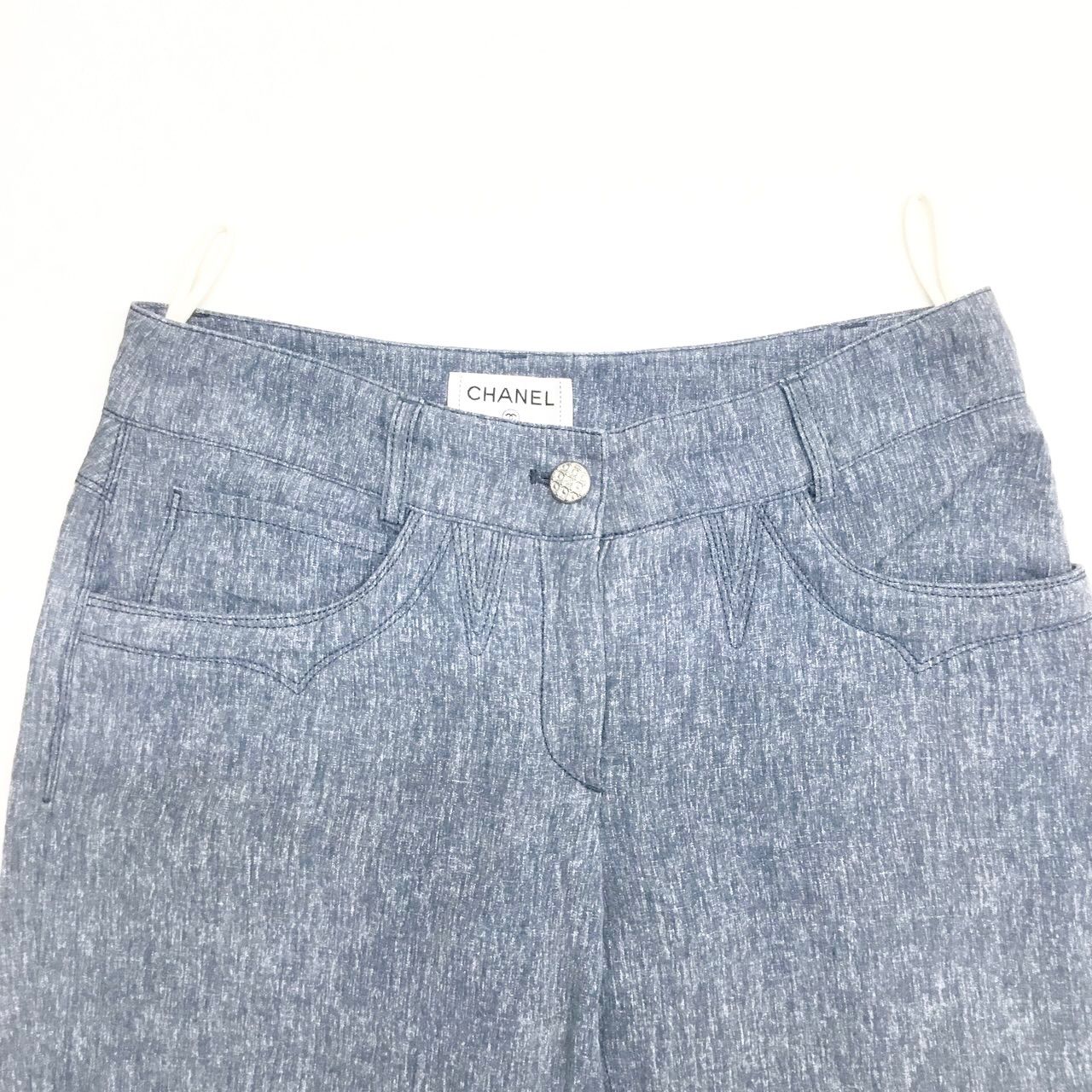 シャネル CHANEL 未使用近い P45186V33172 麻 リネン ハーフパンツ  