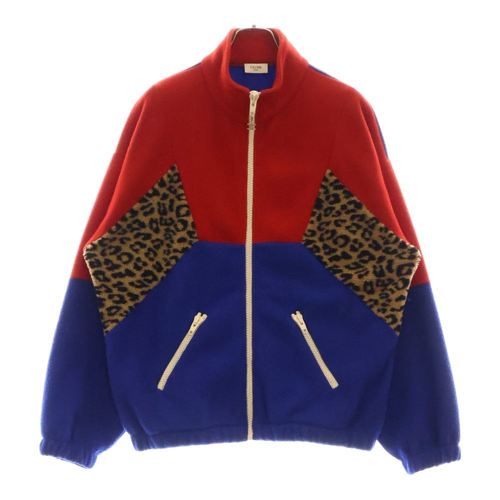 CELINE セリーヌ 21SS LOOSE COLORBLOCK SWEATSHIRT IN POLAR FLEECE ブロック ルーズ フリース ジップアップジャケット ブルゾン レオパード ブルー|レッド