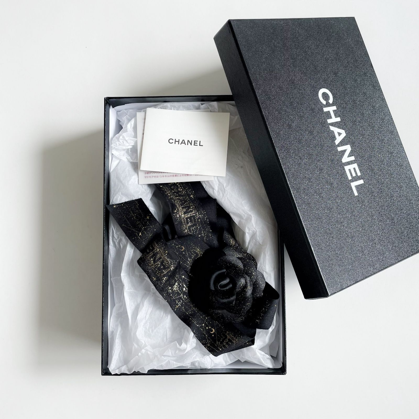 2325　CHANEL　シャネル　ハイヒール　黒　レザー　箱付　カメリア　リボン付き　ブラック　パンプス　ラウンドトゥ　23.5センチ　36.5