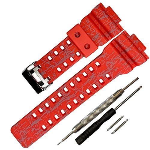 Stripe Red 時計ベルト 取付幅16mm G-SHOCK バンド互換品 防水ストラップ カシオ G-8900A GR-8900A GW-8900A GA-110 GA-100 GD-100 GD-110 (Stripe Red)