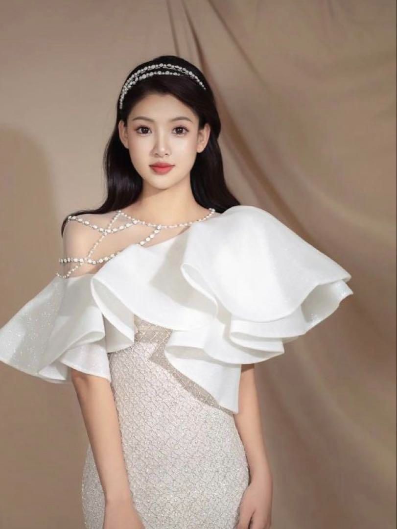 シースルービジューショルダー 美しいマーメイドラインのロングドレス