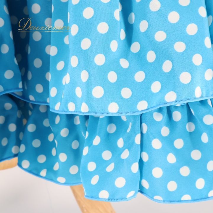 フラメンコ 衣装 ワンピース ドレス 水色 水玉 ドット ボランテ フリル ポップ 白 ホワイト ブルー系 ダンス パーティ 舞台 可愛い おしゃれ 大人 ファッション コスチューム ステージ衣装 エレガント レディース パーティードレス