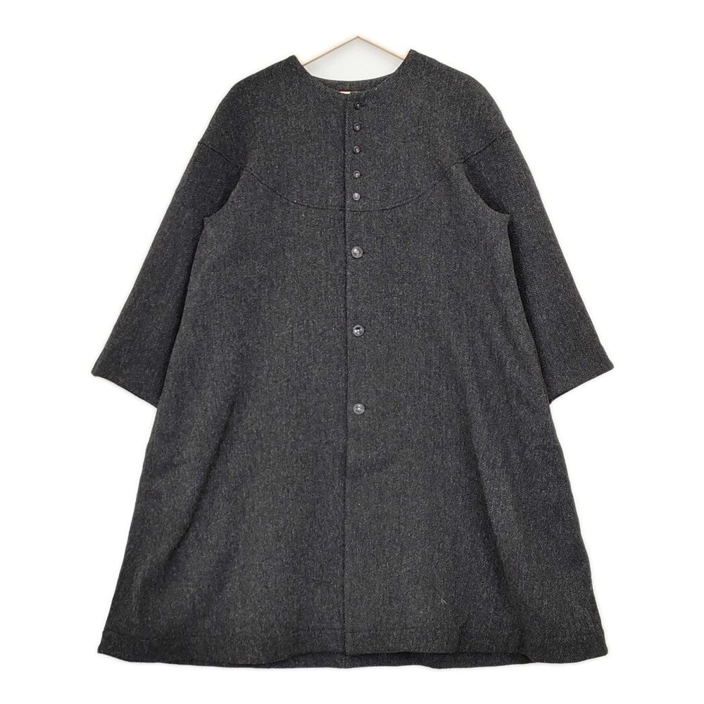 the last flower of the afternoon ウール ヘリンボーン ノーカラー ロング コート チャコール レディース ラストフラワー 5-1012A◆