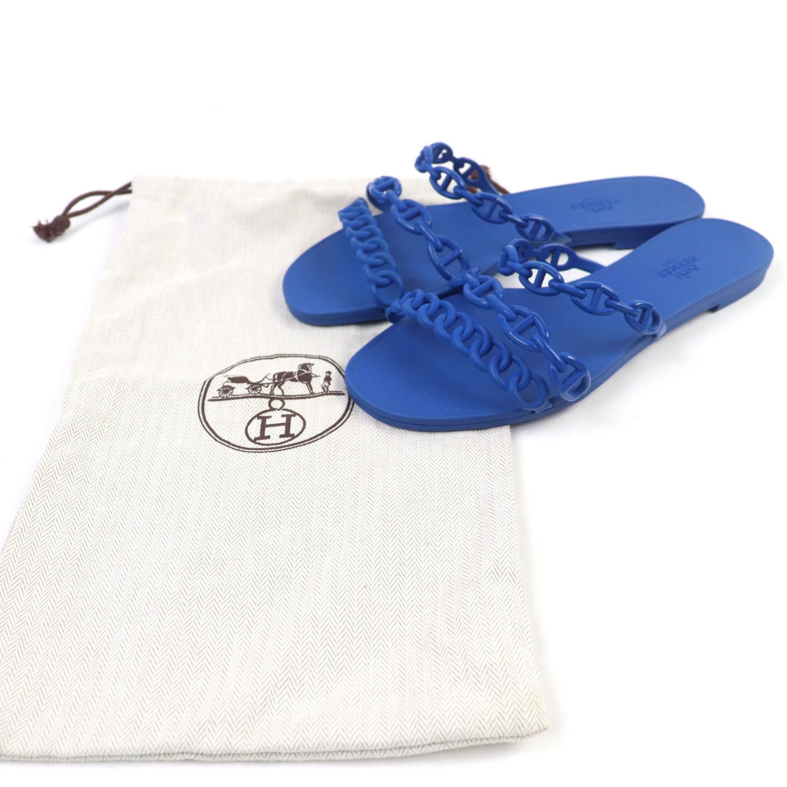 HERMES エルメス リヴァージュ シェーヌダンクル フラットサンダル ラバー サンダル ブルー 37 保存袋付き イタリア製 レディース