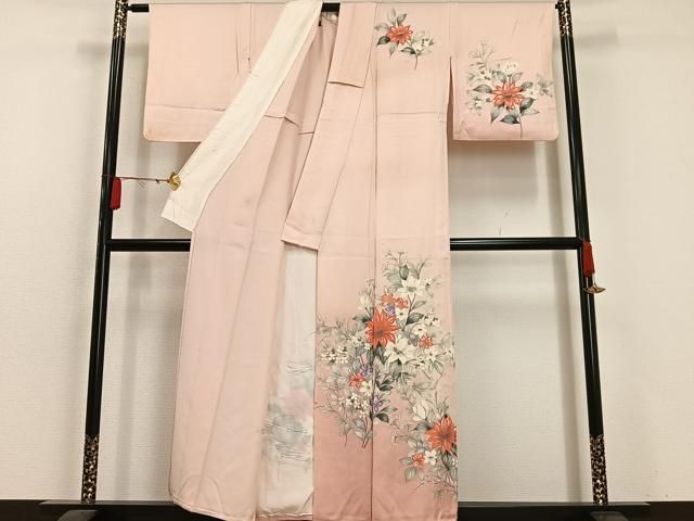 平和屋着物▽訪問着 単衣 草花文 手描き 暈し染め 正絹 逸品