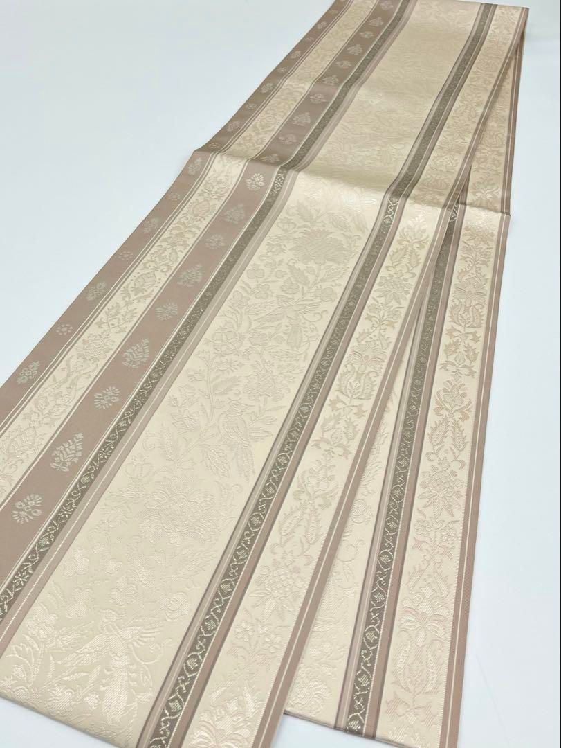 博多織 リバーシブル 全通 袋帯 献上柄 鳥 金糸 正絹 ガード加工済