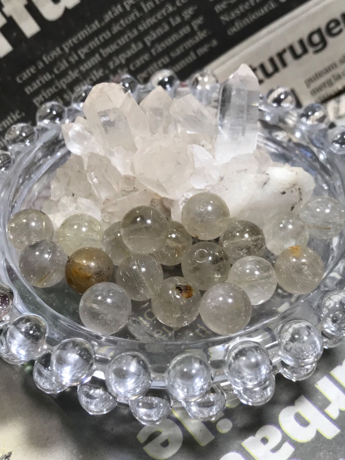10mm玉【ルチルクォーツ/金針水晶】1mm穴パーツ15個 | 天然石 ルチル 