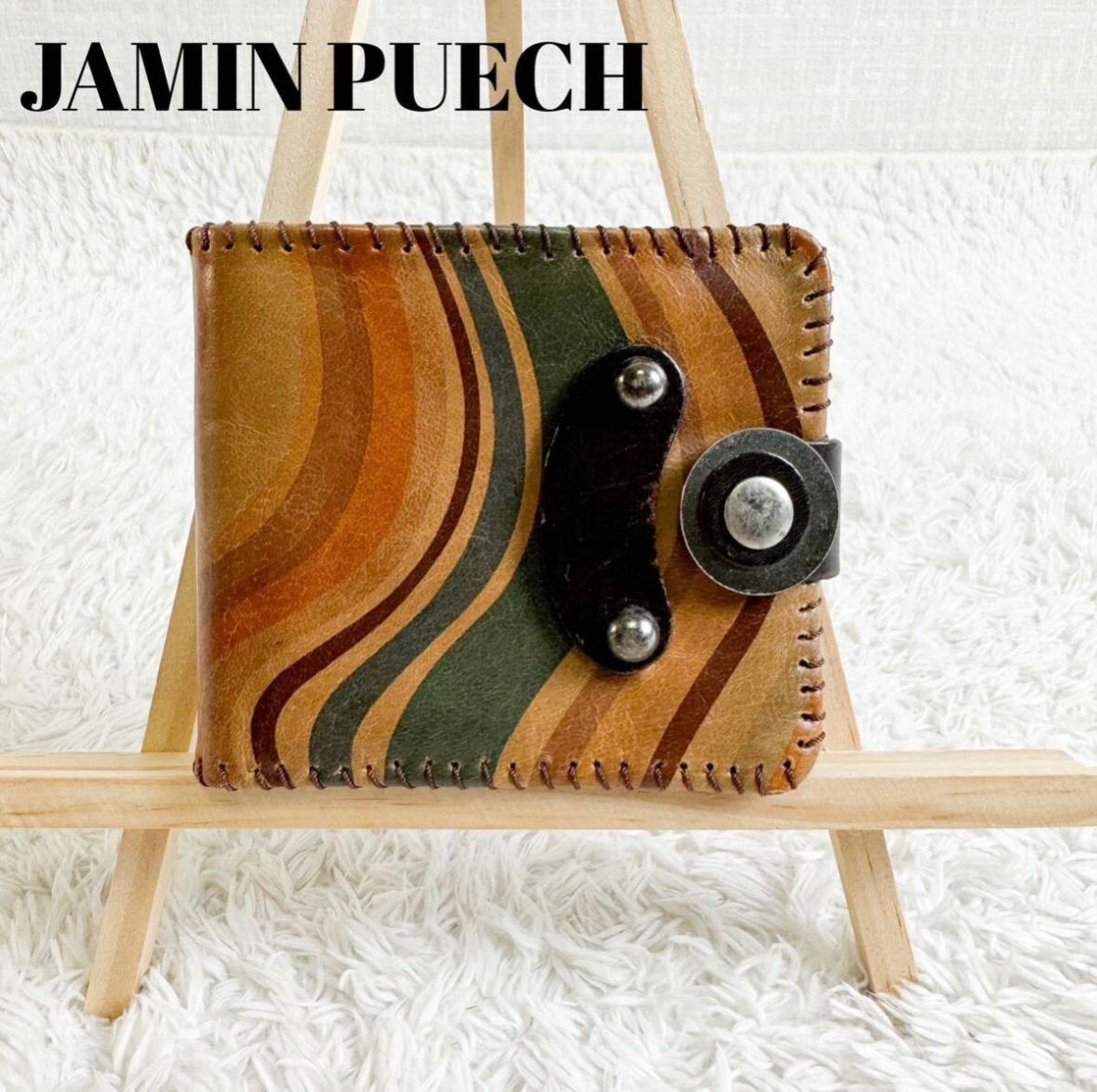 ジャマンピュエッシュ 折り財布 レザー ステッチ マルチカラー JAMIN 