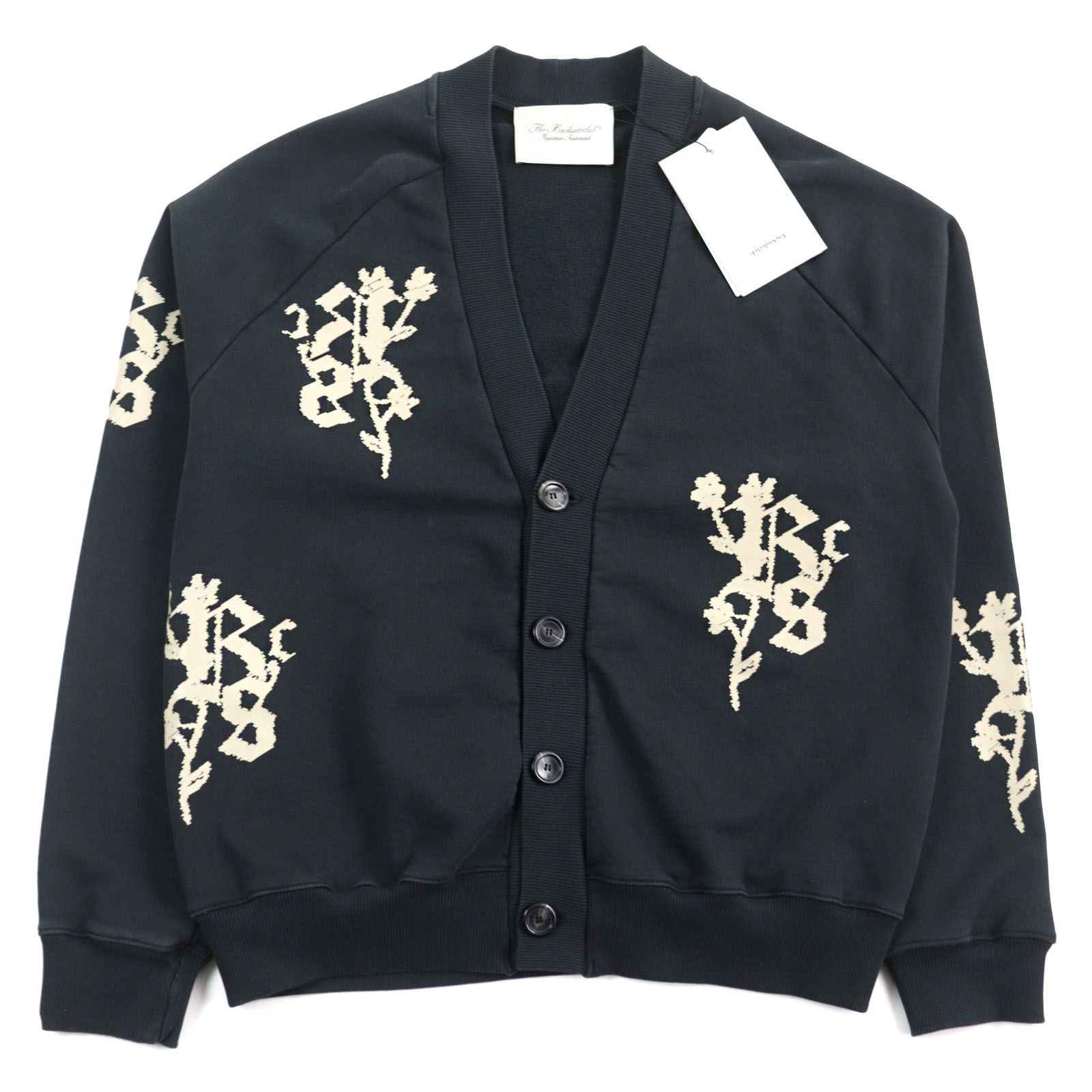未使用品BackSideClub バックサイドクラブ FLEECE CARDIGAN コットン100% フラワープリント スウェットカーディガン ブラック ベージュ L イタリア製 メンズ 定価57，200円