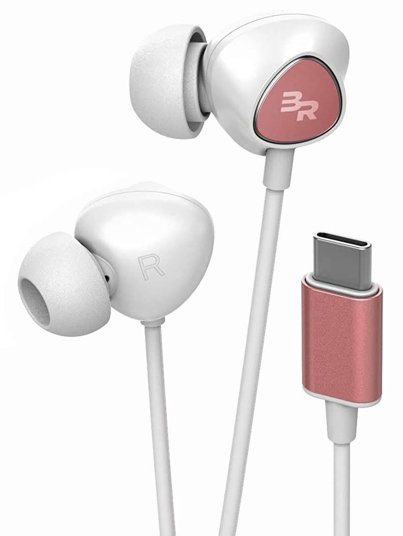 Bolle - Raven USB-Cヘッドフォン マイク付き インラインリモート マイク付きインイヤー有線イヤホン Pixel 6|7|8 Pro Galaxy S20|S21|Plus|S22|S23|S24|S25 Ultra V10 ローズゴールド