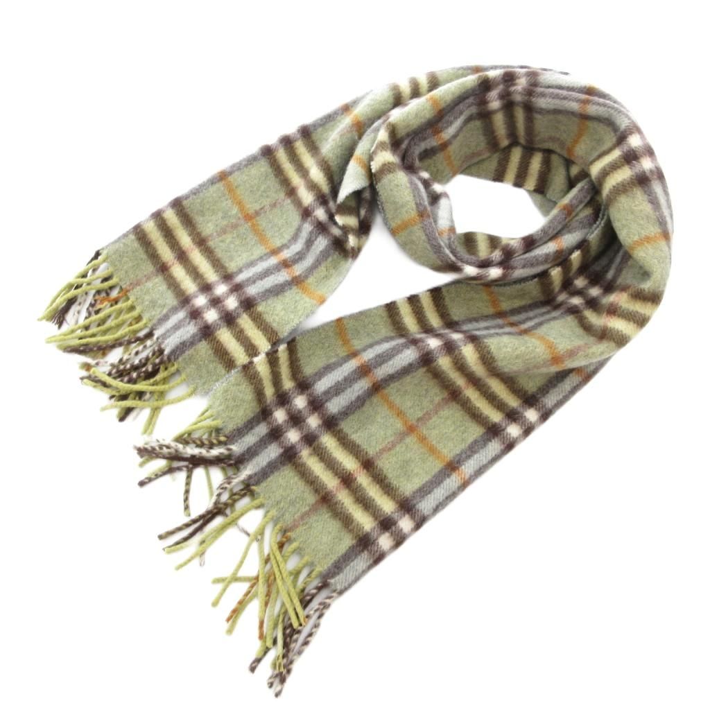 バーバリーズ Burberrys ヴィンテージ マフラー チェック柄 カシミヤ フリンジ 緑 グリーン JS GY18