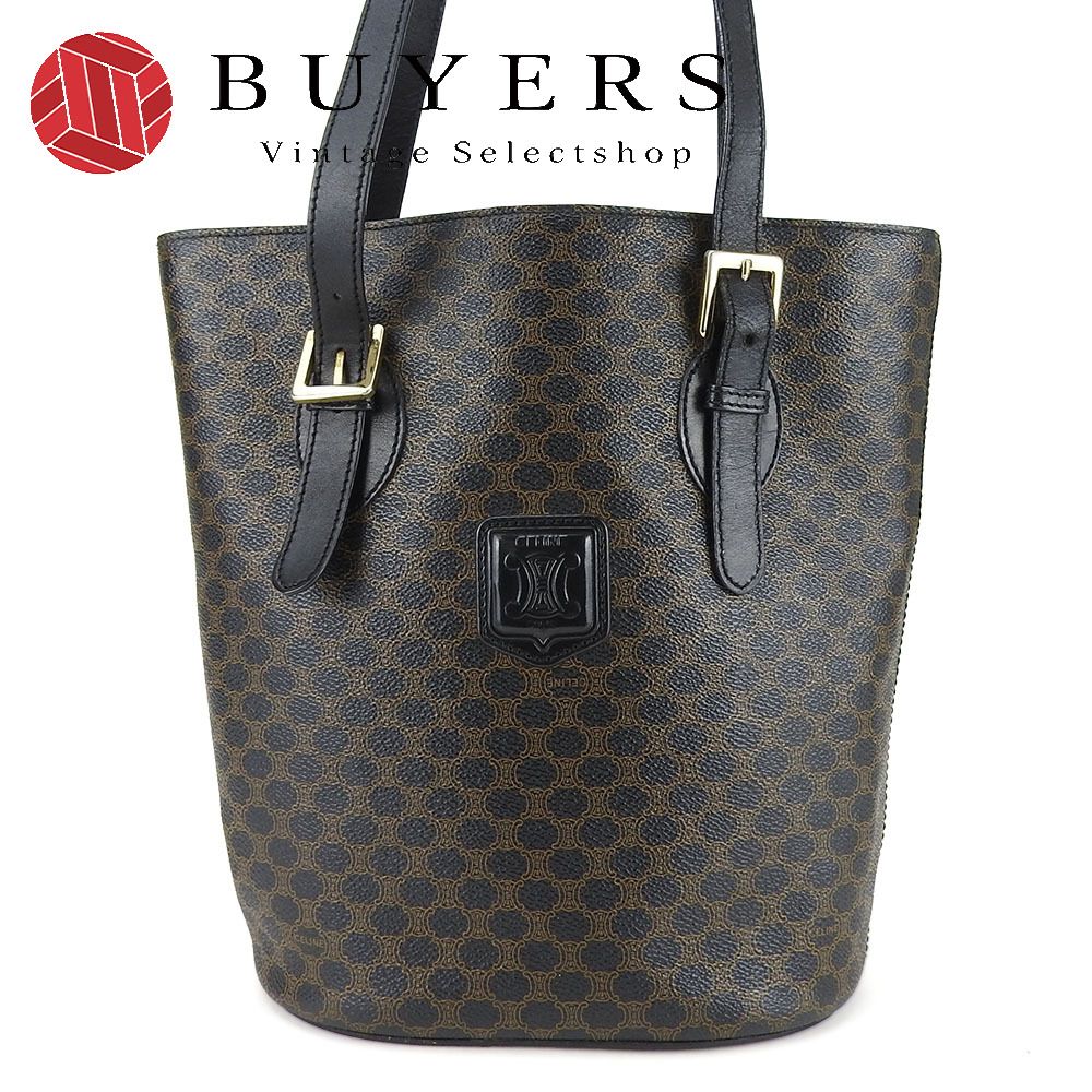 中古】 セリーヌ トートバッグ マカダム MO98/1 PVC レザー ブラック  