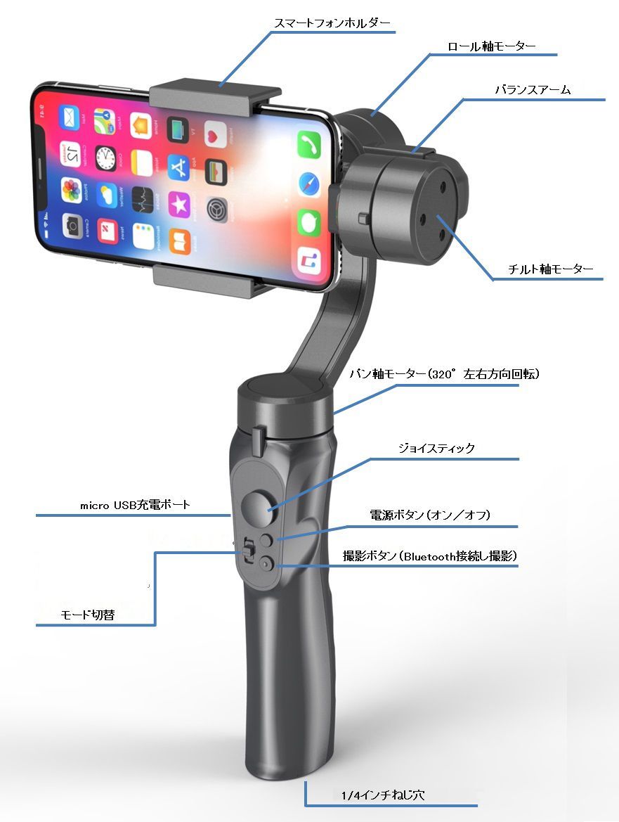 iGimbal スマホ用ジンバルH4 3軸スタビライザー 手持ちジンバル 自撮り