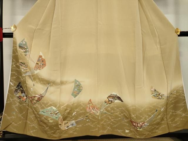 平和屋着物○千草染繍 色留袖 友禅 扇面風景文 暈し染め