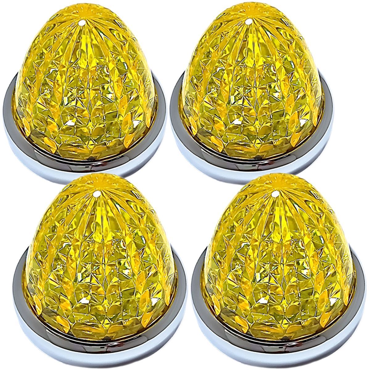 24V トラック用 LED マーカーランプ サイドマーカー メッキリング マーカー 8面クリスタルカット仕様 16LED 汎用 4個 セット イエローレンズ