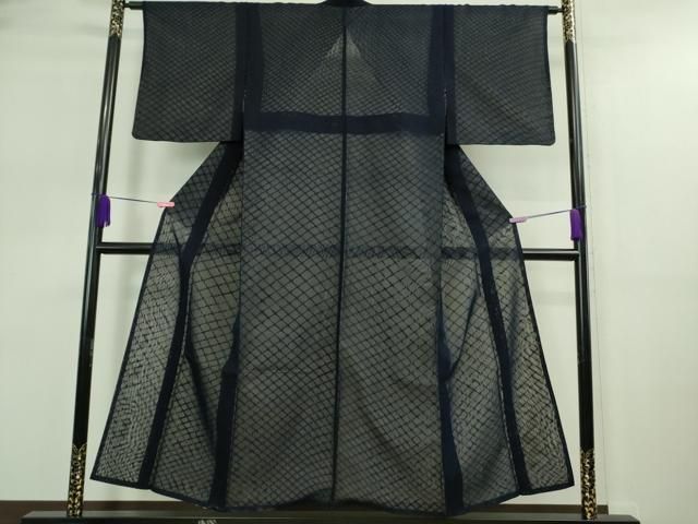 平和屋着物 上 小紋 無双 紗袷 紗×紗 網目文 濃藍色地 DZAA9175kh5