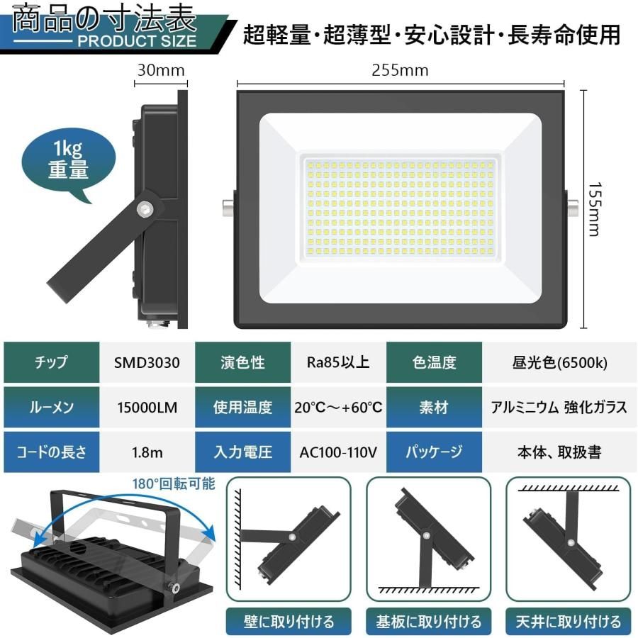 KIWEN LED 投光器 屋外 防水 100W 15000LM 100v 昼光色 led