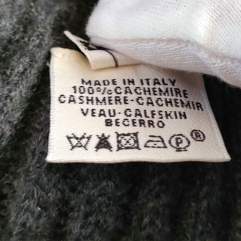 HERMES カシミヤ100％ レザーベルト ニットボレロ FR42 ランクA ケープ