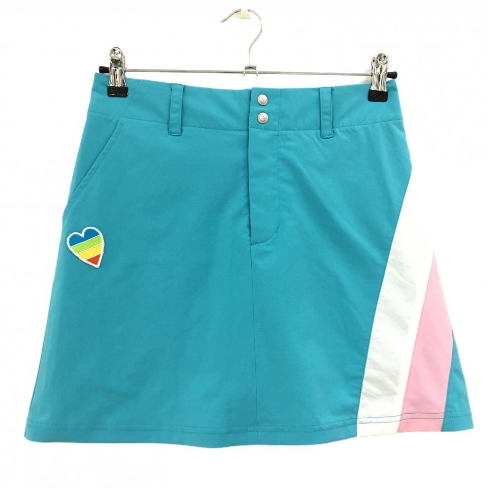 超美品】ルコックゴルフ スカート グリーンブルー×ピンク ハート