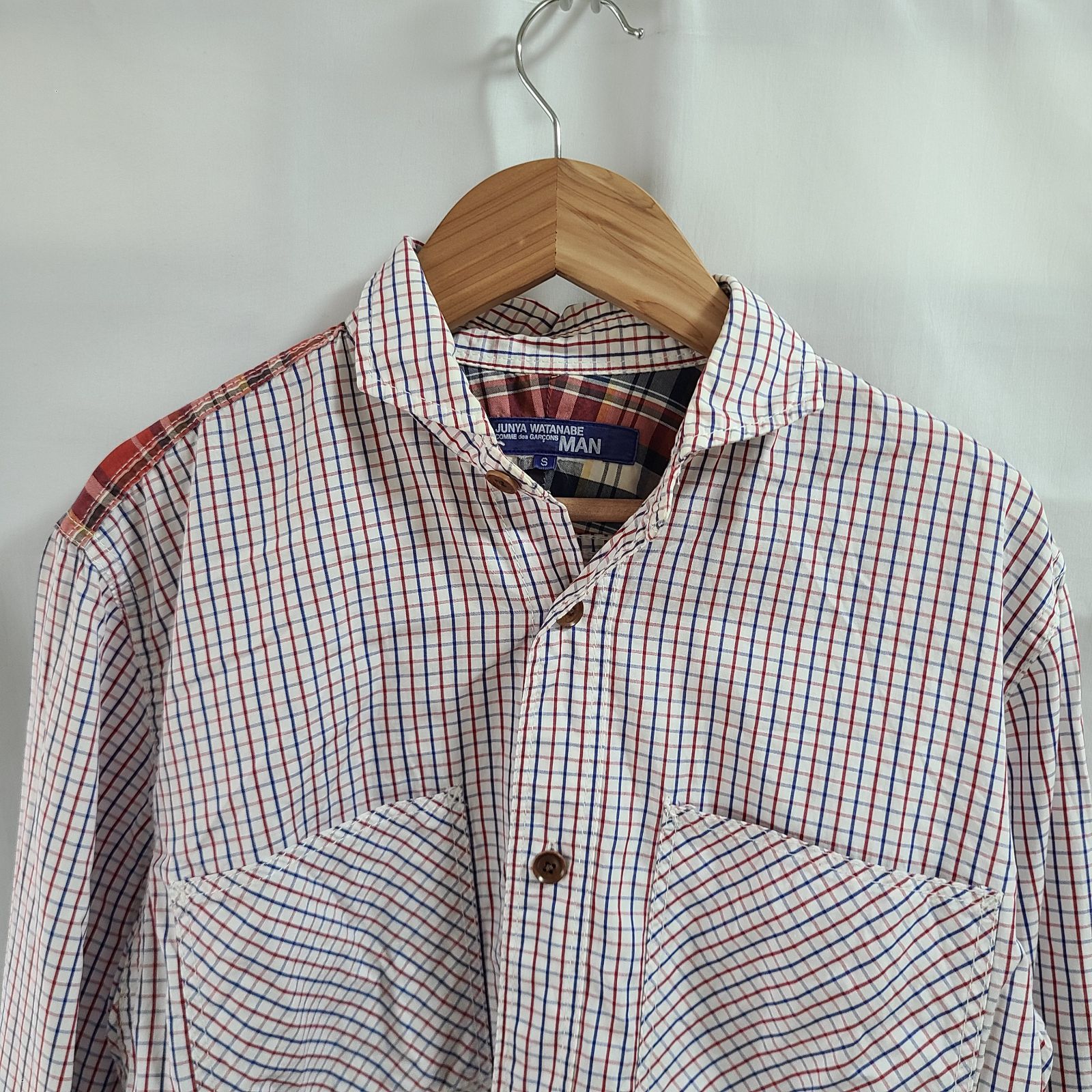 z823 JUNYA WATANABE MAN シャツ 長袖 チェック柄 レッド メンズ 