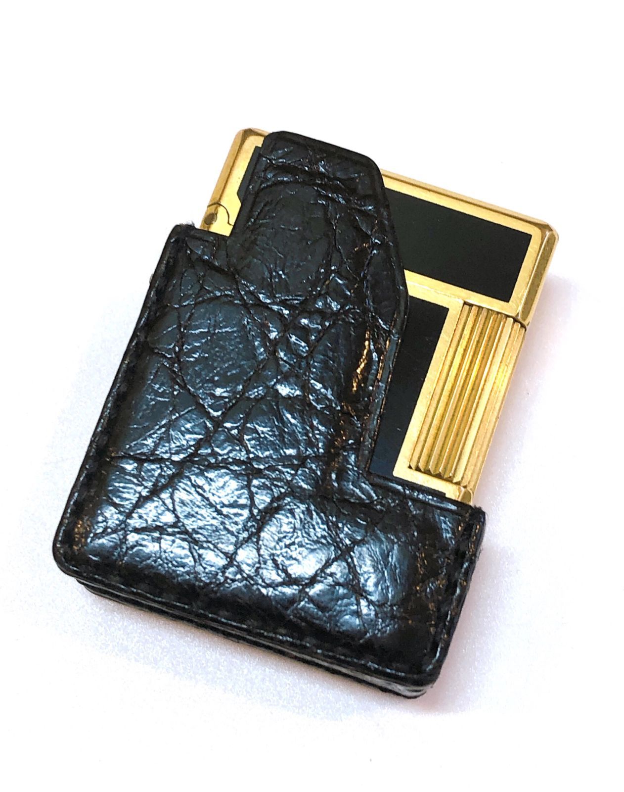 2931 デュポン ガスライター 都彭 ライン1 ロング ブラック×ゴールド A4JZ12 ヴィンテージライター ブランドライター コレクション 喫煙グッズ タバコ道具