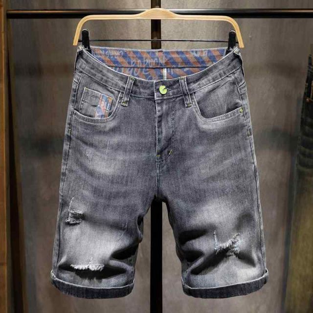 メンズ ファッション 服 オシャレ シンプル 大人 かっこいい 大きいサイズ ストリート 紳士服 夏 薄手 リップド デニム パンツ 五分丈 ミッド パンツ カジュアル ストレッチ