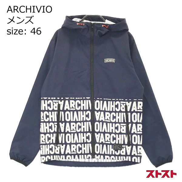 ARCHIVIO アルチビオ A064208 ジップアップ フード付ジャケット ロゴ 総柄 ネイビー系 46 ［240001949730］