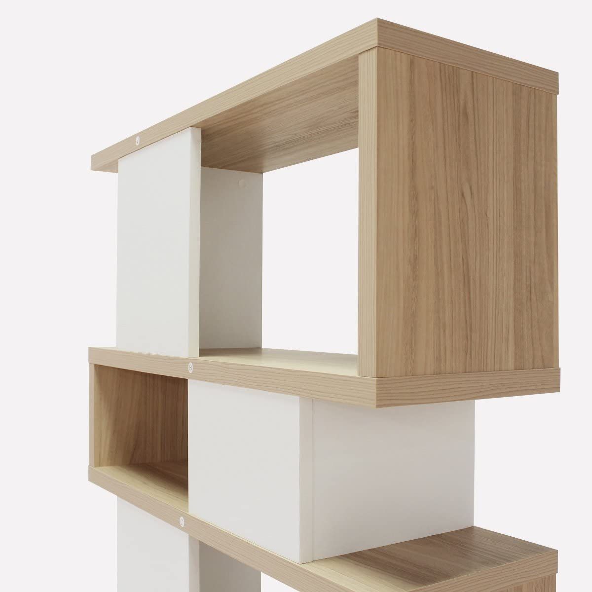 白井産業 おしゃれさを際立たせるS字型のデザイン 厚みのある棚板が重厚な飾り棚 パーテーション 本棚 ナチュラルブラウン 幅87.9 高さ159.6 奥行29.4cm SEP-1690ARNA セパルテック MARWIL-DEMENAGEMENTS_CH