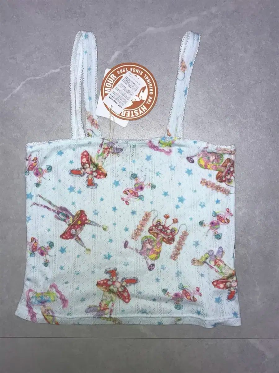 ヒステリック グラマー ノースリーブ EMA マッシュルーム パンク バンド パターン キャミソール 青