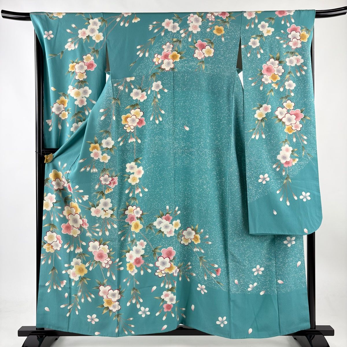 振袖 身丈158.5cm 裄丈64.5cm M 袷 桜 流水 銀通し 金彩 青紫 正絹  